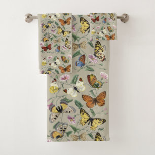 Conjunto De Toalhas Arte Floral Botânica de Mariposa Borboleta Vintage