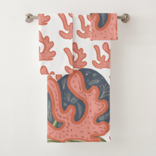 Conjunto De Toalhas Arte Floral Botânica de Recife de Coral Orgânico d