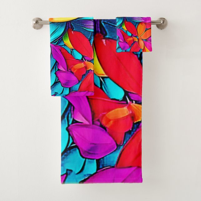 Conjunto De Toalhas Arte Folha de Abstrato vibrante (Insitu)