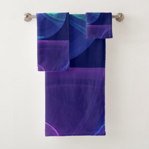 Conjunto De Toalhas Arte fractal abstrata de sonho roxo azul luminoso