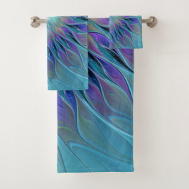 Conjunto De Toalhas Arte Fractal Abstrato de Sonho Roxo Azul