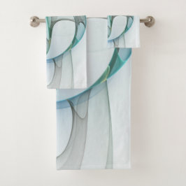 Conjunto De Toalhas Arte fractal abstrato moderno azul turquesa cinza