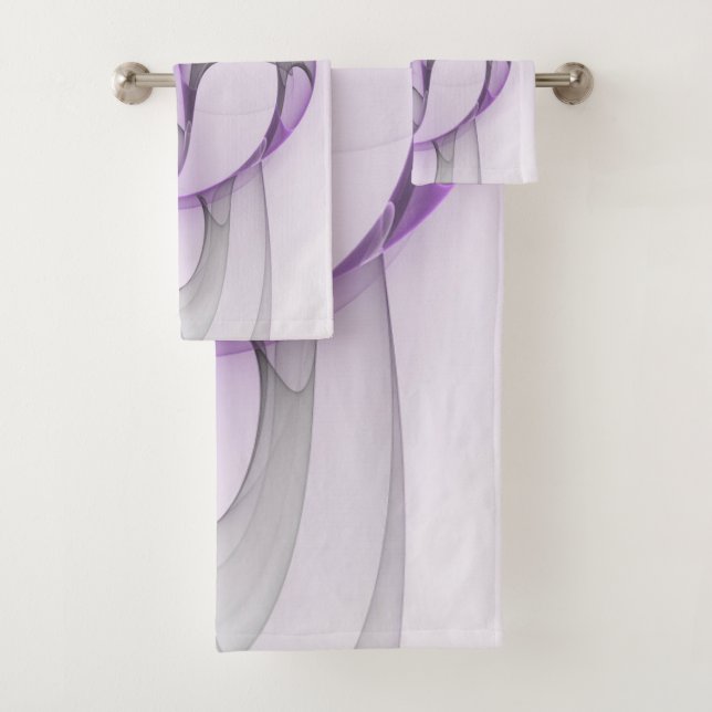 Conjunto De Toalhas Arte fractal abstrato moderno cinza lavanda (Insitu)