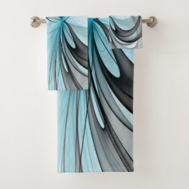 Conjunto De Toalhas Arte Fractal Moderna Abstrata Antracite Cinza Azul