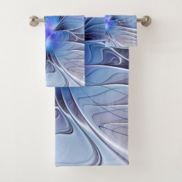 Conjunto De Toalhas Arte fractal moderna abstrata azul lavanda