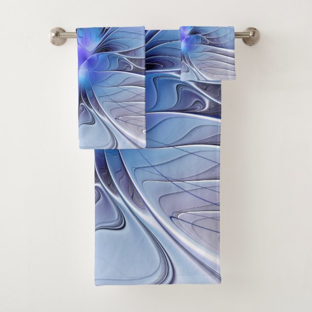 Conjunto De Toalhas Arte fractal moderna abstrata azul lavanda (Insitu)