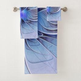 Conjunto De Toalhas Arte fractal moderna abstrata azul lavanda