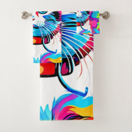 Conjunto De Toalhas Arte Gatinho Colorida