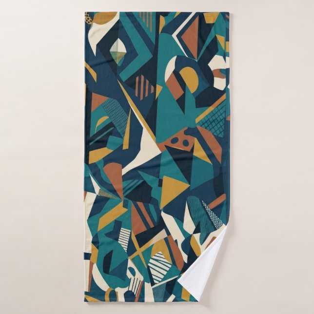 Conjunto De Toalhas Arte Geométrica Abstrata Moderna - Laranja Teal Re (Toalha de Banho)