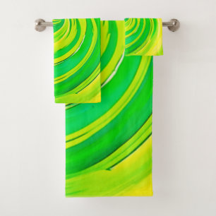 Conjunto De Toalhas Arte Giratória Verde e Amarelo Vibrante