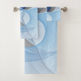 Conjunto De Toalhas Arte Gráfica Fractal Azul Cinza Abstrata Moderna