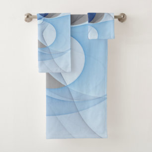 Conjunto De Toalhas Arte Gráfica Fractal Azul Cinza Abstrata Moderna
