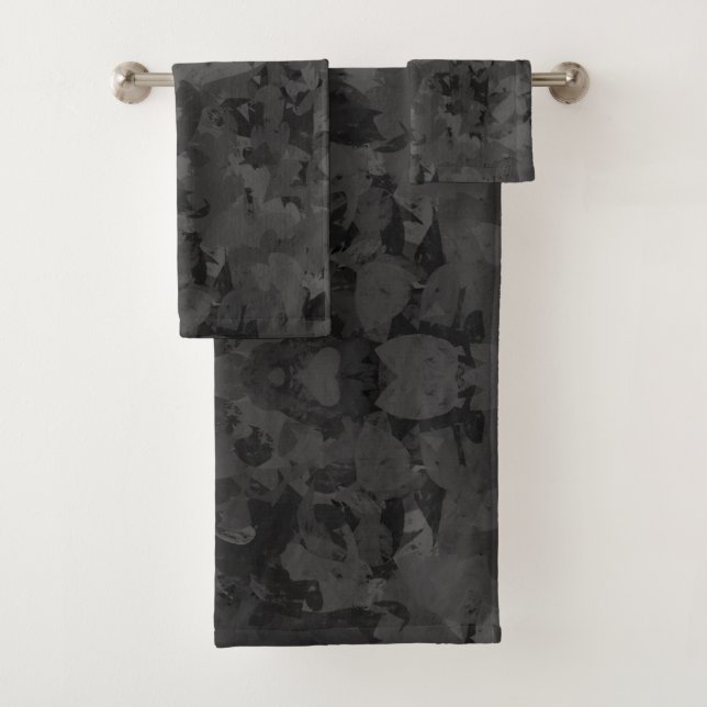 Conjunto De Toalhas Arte Gráfico Abstrato Preto e Cinza Design (Insitu)