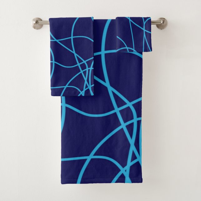 Conjunto De Toalhas Arte Linear em Azuis Contrastantes (Insitu)