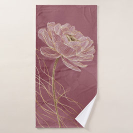 Conjunto De Toalhas Arte Linear Floral em Dourado Rosa Empoeirado Eleg