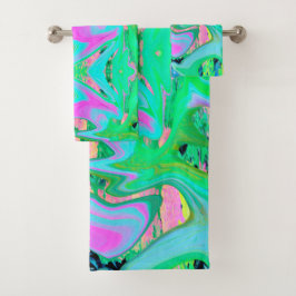 Conjunto De Toalhas Arte Líquida Rosa e Azul Claro Retro em Hortênsia