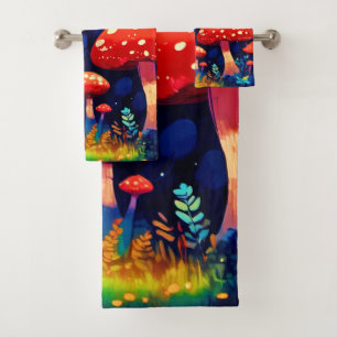 Conjunto De Toalhas Arte Mágica de Cogumelos Vibrante