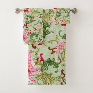 Conjunto De Toalhas Arte Nova Antiga Chinoiserie Floral Chinesa