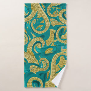 Conjunto De Toalhas Arte Octopus - Tentáculos Ouros - Desenho