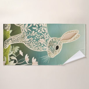 Conjunto De Toalhas Arte Primavera do Coelho Floral Branco