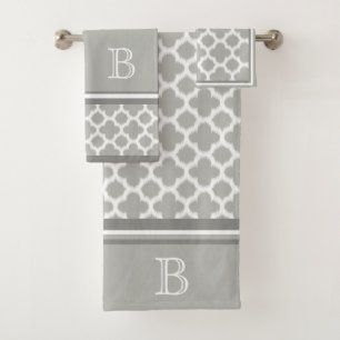 Conjunto De Toalhas Arte Quatrefoil Branca de Cinza bege Personalizada