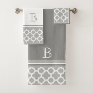 Conjunto De Toalhas Arte Quatrefoil Branca de Cinza bege Personalizada