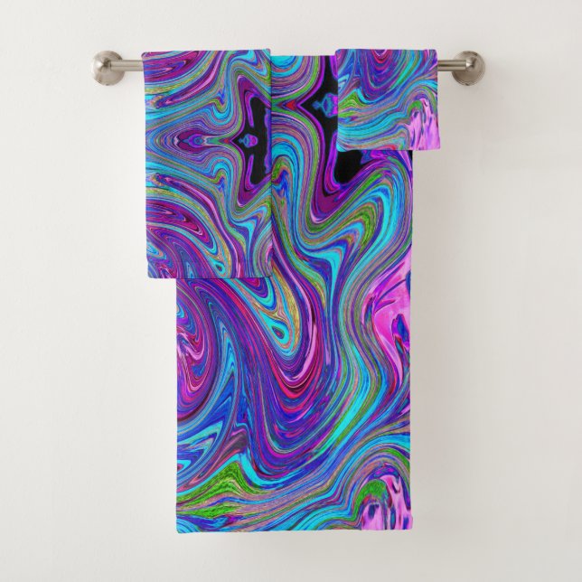 Conjunto De Toalhas Arte retrógrada Abstrato de Groovas Azul, Rosa e P (Insitu)