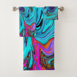 Conjunto De Toalhas Arte retrógrada de Abstrato de esmeril azul-aqua e