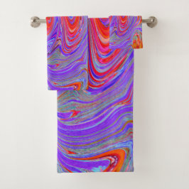 Conjunto De Toalhas Arte retrógrada de Abstrato de Groovy Vermelho e R