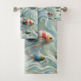 Conjunto De Toalhas Arte submarina de Peixe e Coral em tintas acrílica