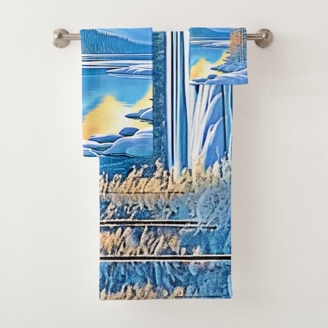 Conjunto De Toalhas Arte Sunset do Lago Congelado (Insitu)