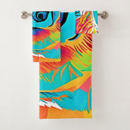 Conjunto De Toalhas Arte Vibrante de Cabeça de Urso