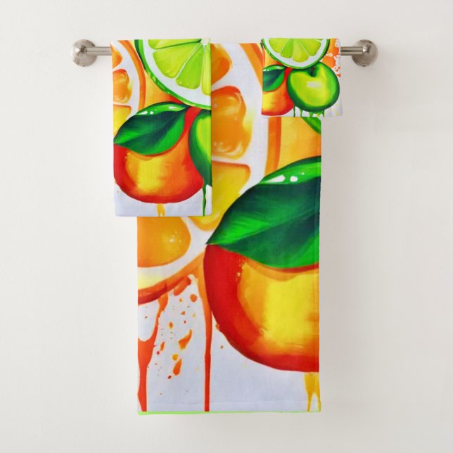 Conjunto De Toalhas Arte Vibrante de Frutas Cítricas (Insitu)