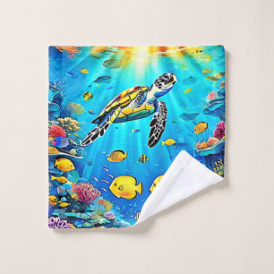 Conjunto De Toalhas Arte Vibrante de Recife de Tartaruga Marinha