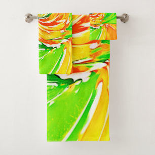 Conjunto De Toalhas Arte Vibrante de Redemoinho Verde-Laranja