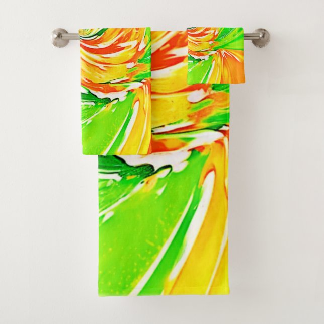 Conjunto De Toalhas Arte Vibrante de Redemoinho Verde-Laranja (Insitu)