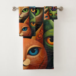 Conjunto De Toalhas Artsy Colorful Cat Family 2 Selfie moode