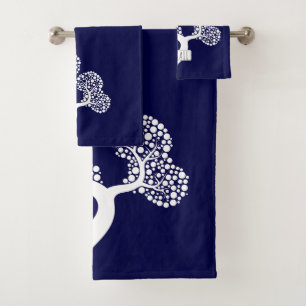 Conjunto De Toalhas Árvore abstrato branca e marinho azul