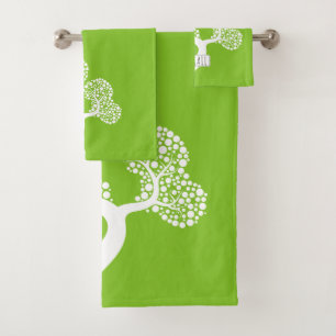 Conjunto De Toalhas Árvore abstrato branca e verde limão de nomes