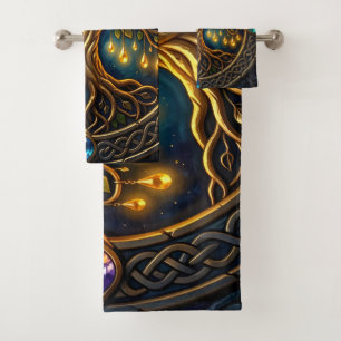 Conjunto De Toalhas Árvore Celestial de Luz Árvore Celta de Ouro da Vi