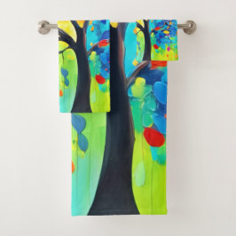 Conjunto De Toalhas Árvore Colorida da Pintura da Vida
