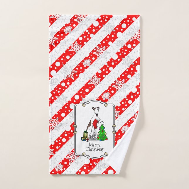 Conjunto De Toalhas Árvore de Natal 2 Greyhound (branco-brindle) Diver (Toalha de mão)