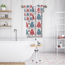 Árvore de Natal Vermelha e Azul Arte Folclórica Es