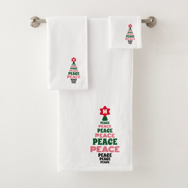 Conjunto De Toalhas Árvore de Paz de Natal Bonita Branco Inicial Perso (Insitu)