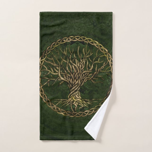 Conjunto De Toalhas Árvore de vida - Yggdrasil - verde e ouro (Toalha de mão)