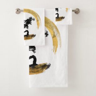 Conjunto De Toalhas Árvore dos bonsais. Zen Enso Circl. Caligrafia de