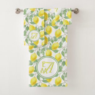 Conjunto De Toalhas Árvore Limão Monograma Padrão Verde Amarelo Dec