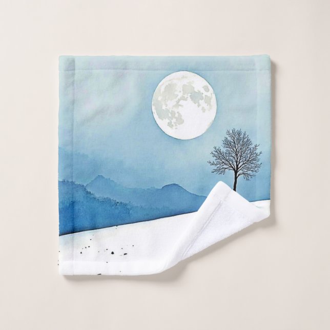 Conjunto De Toalhas Árvore Solitária: Arte da Serenidade da Lua Cheia  (Pano de lavar)