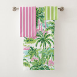 Conjunto De Toalhas Árvore Tropical de Pink e Verde