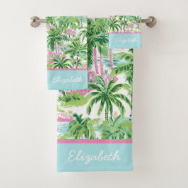 Conjunto De Toalhas Árvore Tropical de Pink e Verde